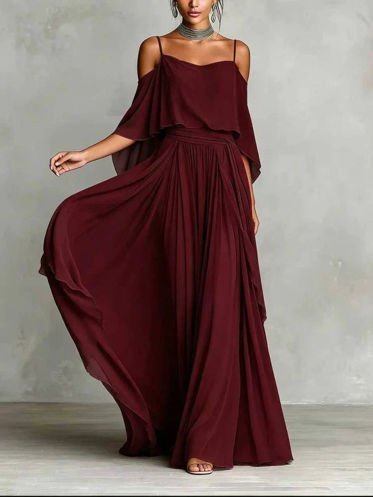 Elarielle Off Shoulder Chiffon Wedding Guest Maxi Dress