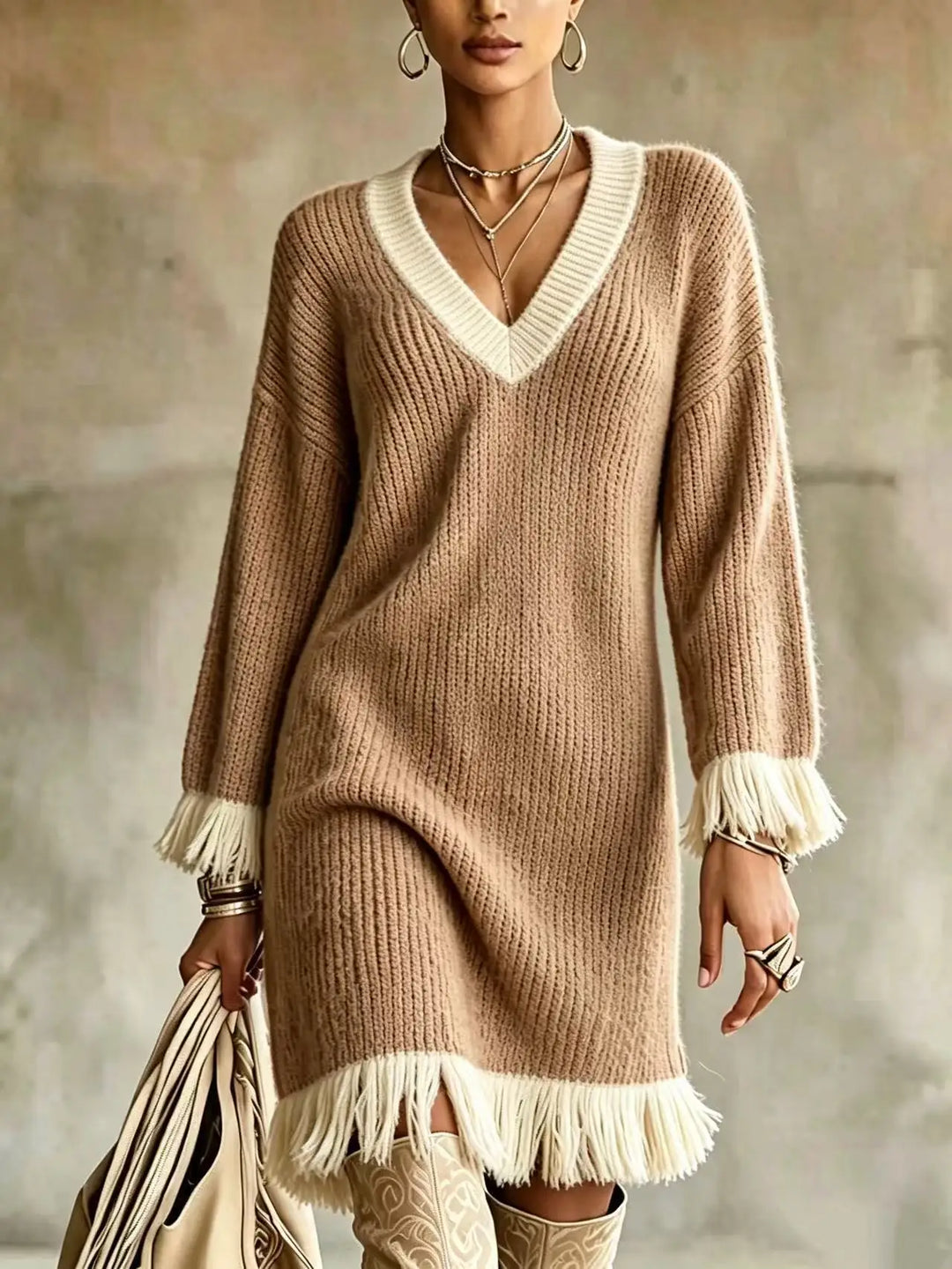 Amara Ribbed Fringe Dress