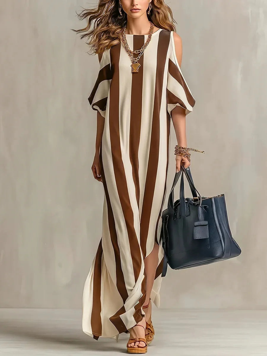 Fenella Off Shoulder Stripe Split Maxi Dress
