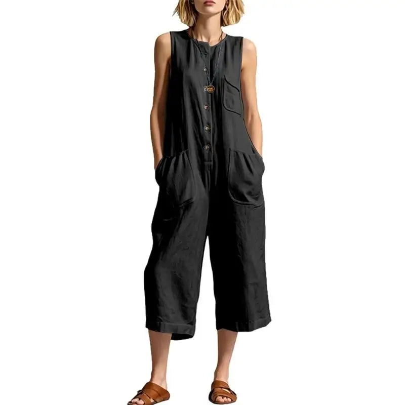 Bravion Button Front Realxed Dungaree Jumpsuit