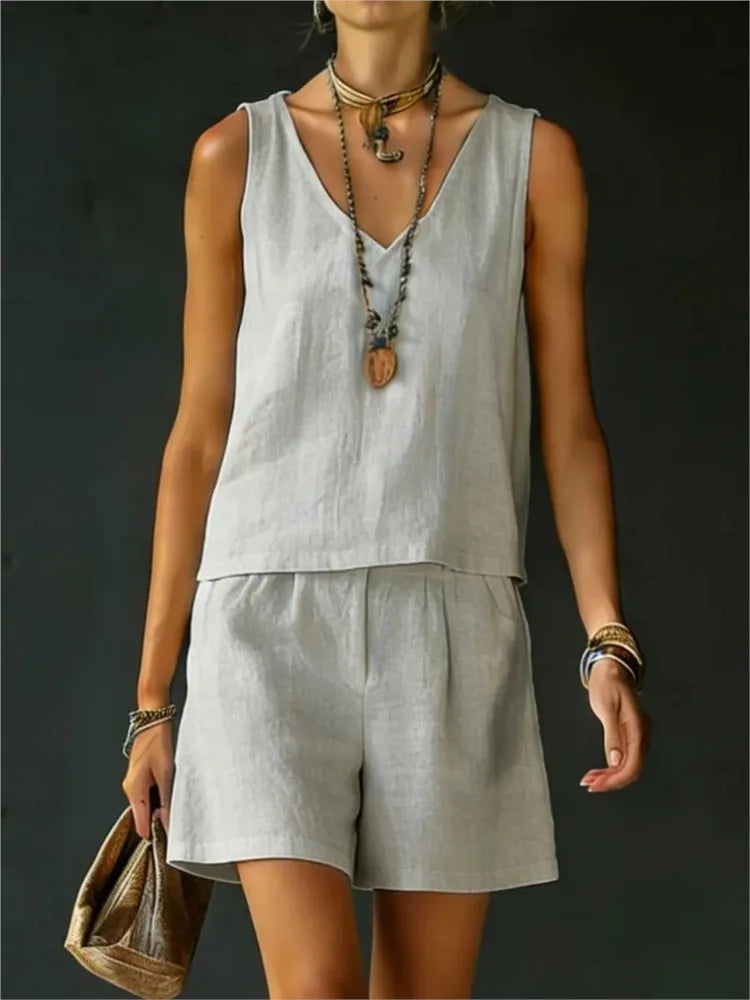 Tressia Sleeveless V Neck Short Set