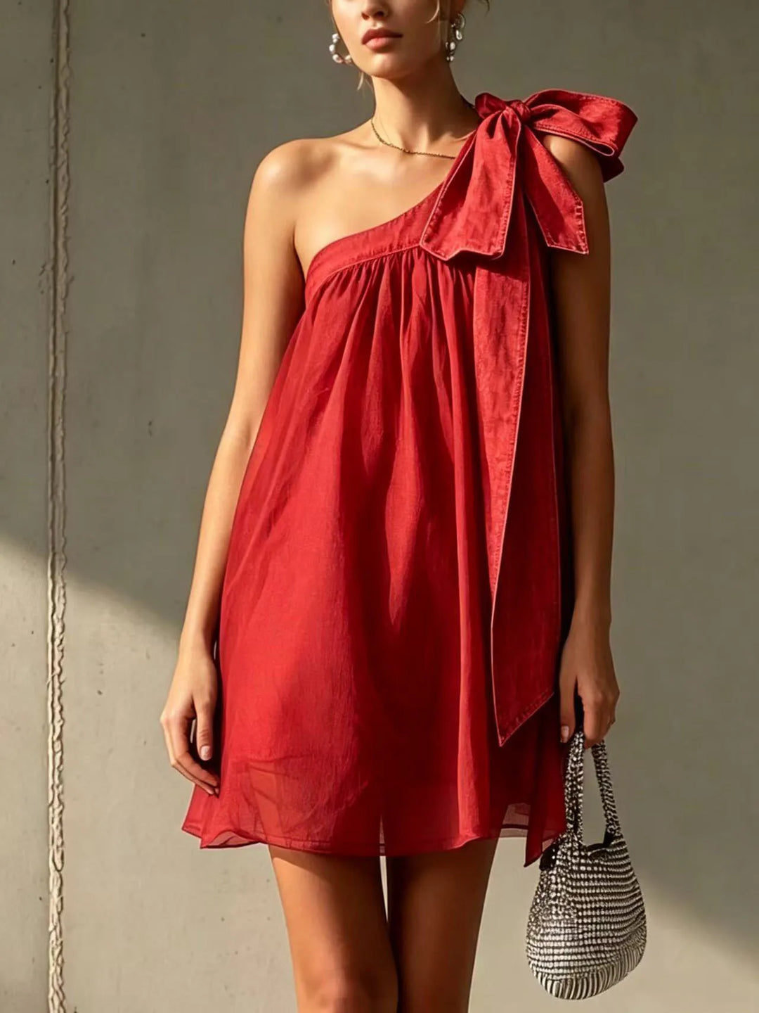 Alessa Bow Detail One Shoulder Mini Dress