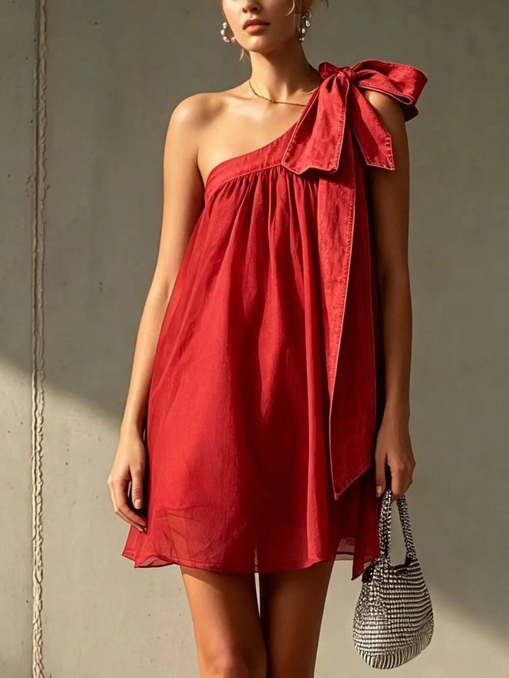 Alessa Bow Detail One Shoulder Mini Dress