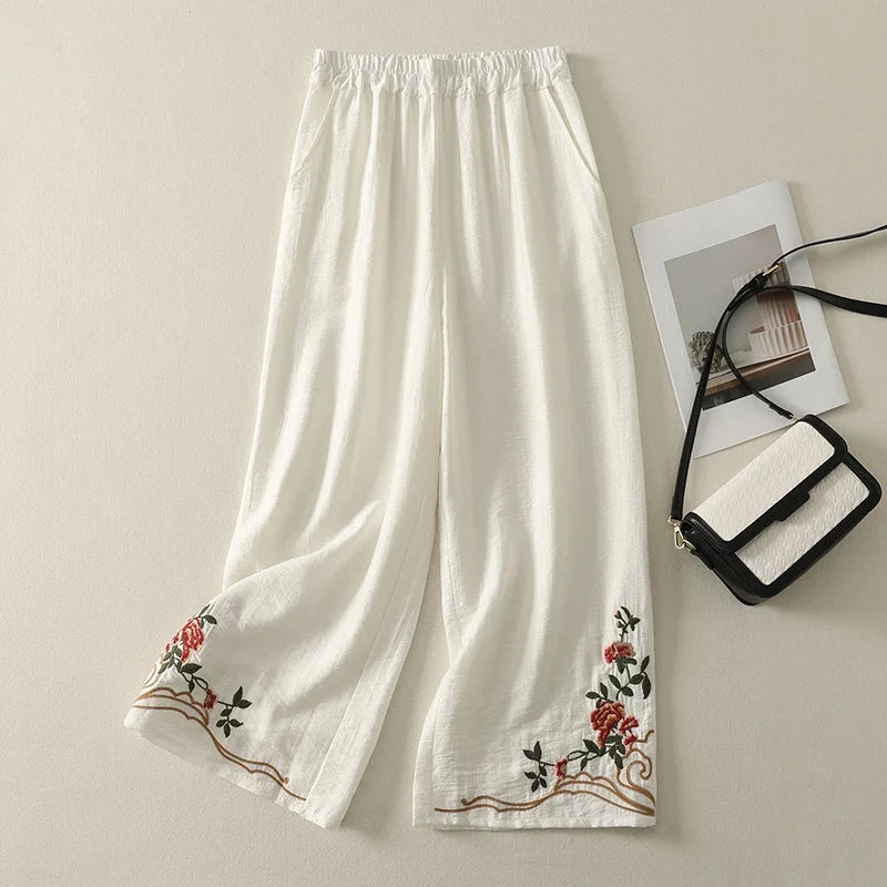 Marissa Embroidered Linen Trousers