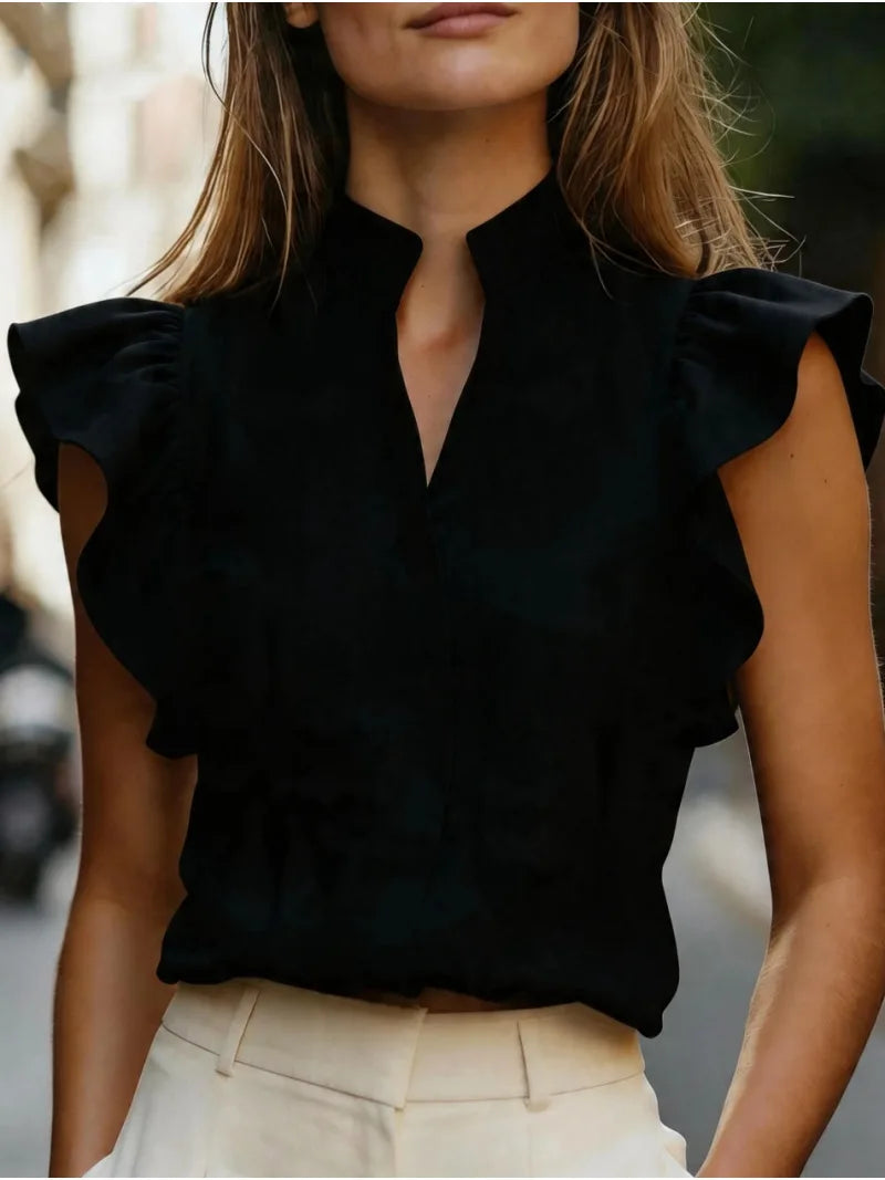 Cassara Ruffle Sleeve V Neck Blouse