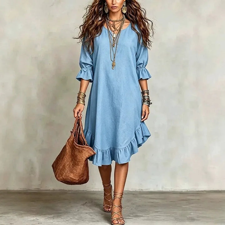Danica Ruffle Half Sleeve V Neck Midi Dress