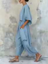 Adelia Linen Cotton Wide Leg Pants Set
