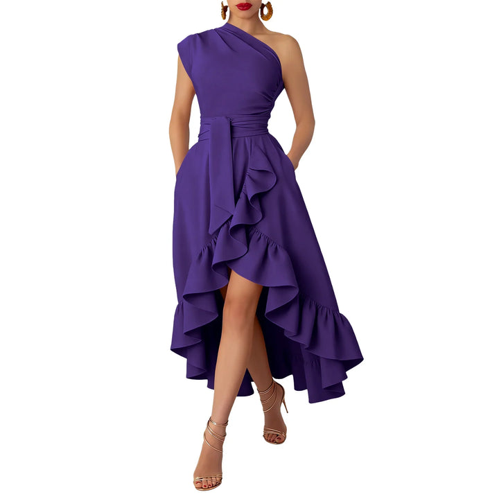 Arlena One Shoulder Ruffle Midi Dress