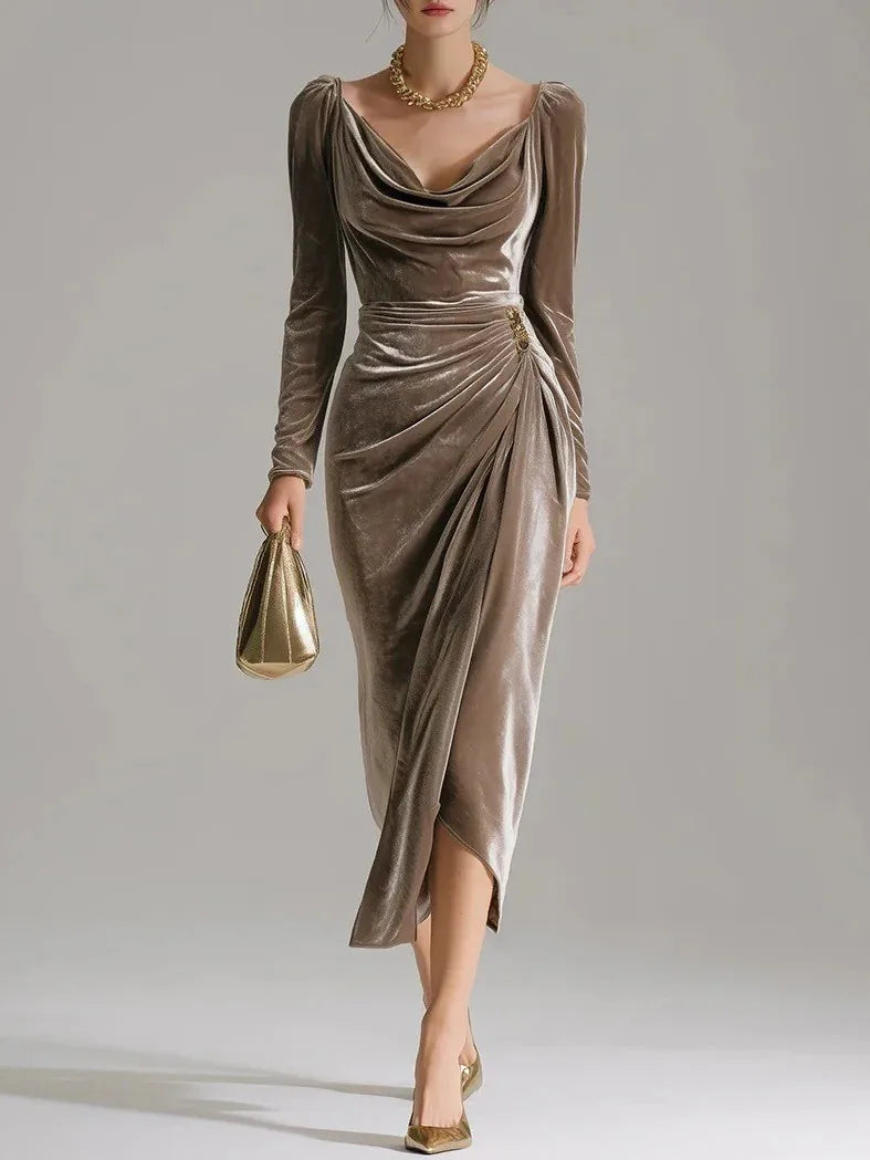 Anastasia Velvet Ruched Midi Dress