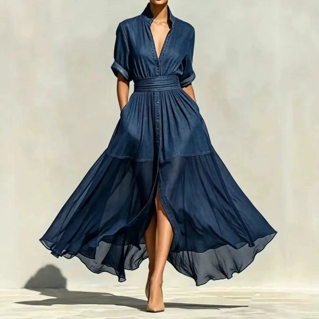 Olivia Chiffon Denim Maxi Dress