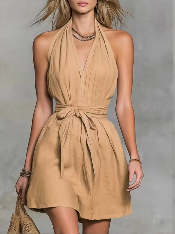 Katherine Drawstring Halter Mini Dress