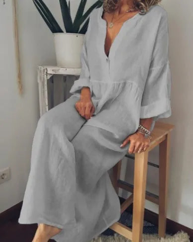 Zahara Relaxed Cotton Linen Long Dress
