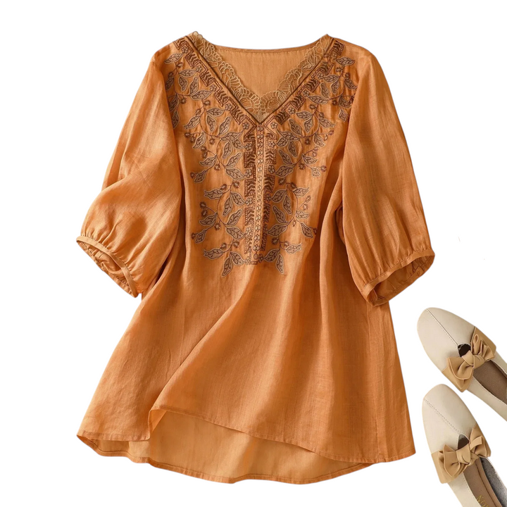 Alisha Embroidered V Neck Blouse