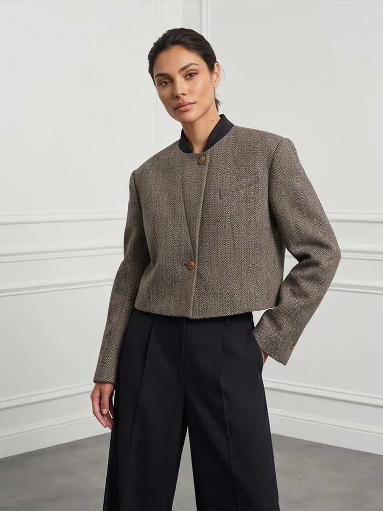 Olympia Herringbone Collarless Jacket