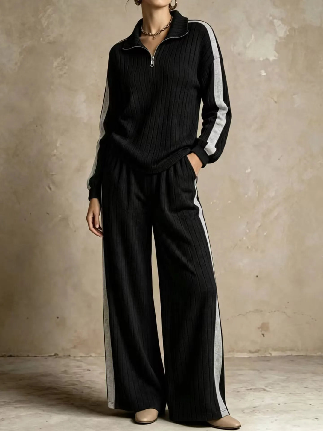 Dahlia Ribbed Half Zip Two Piece Set