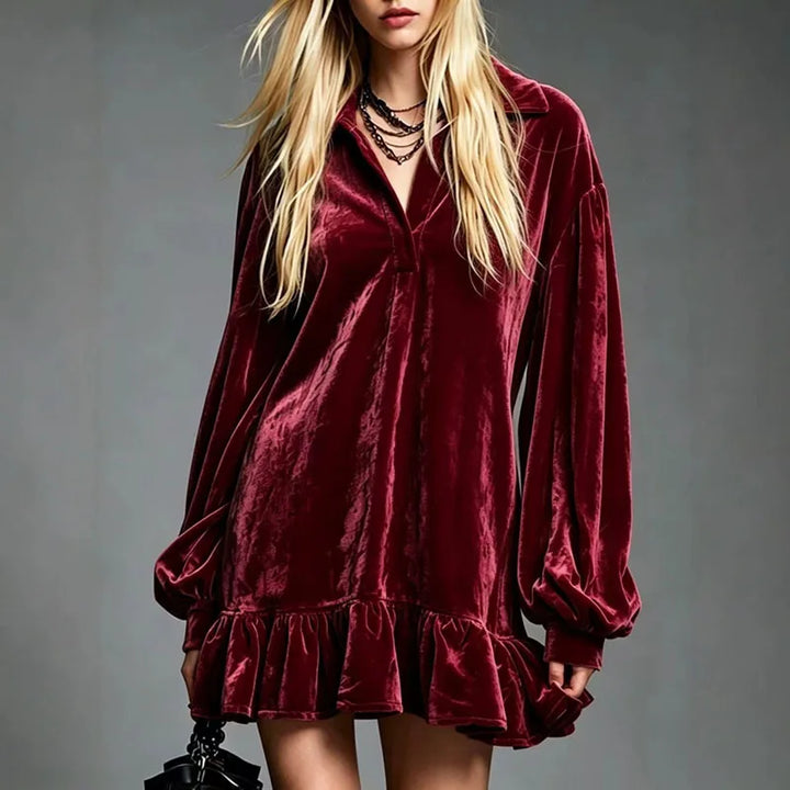 Anna Velvet Ruffle Mini Dress