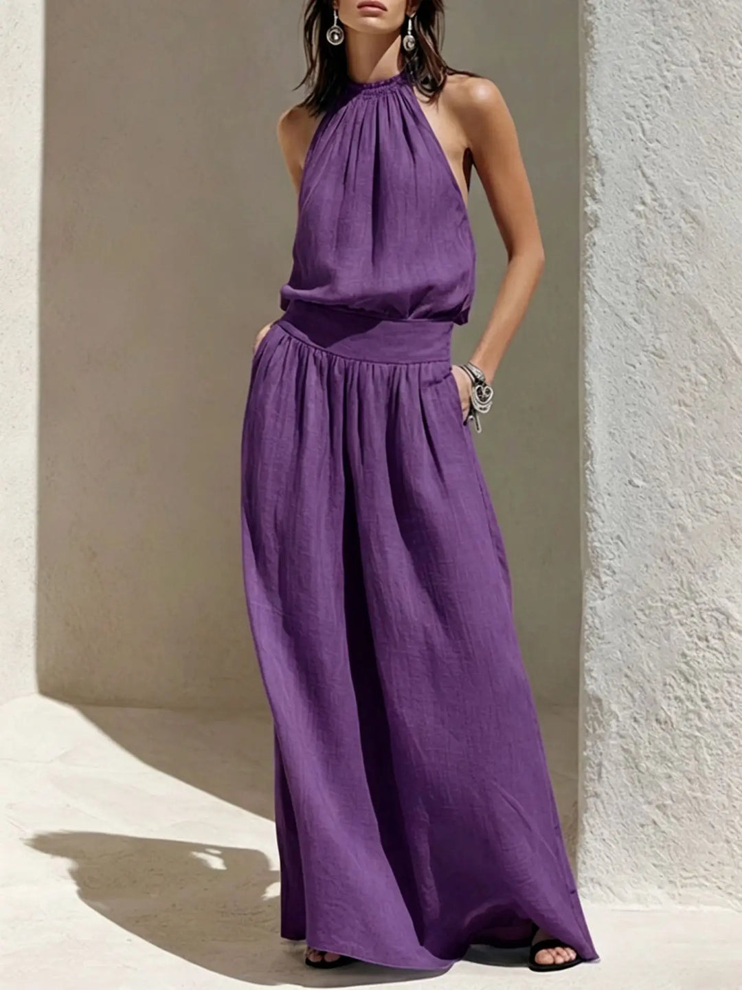 Michaela Halter Ruched Maxi Dress