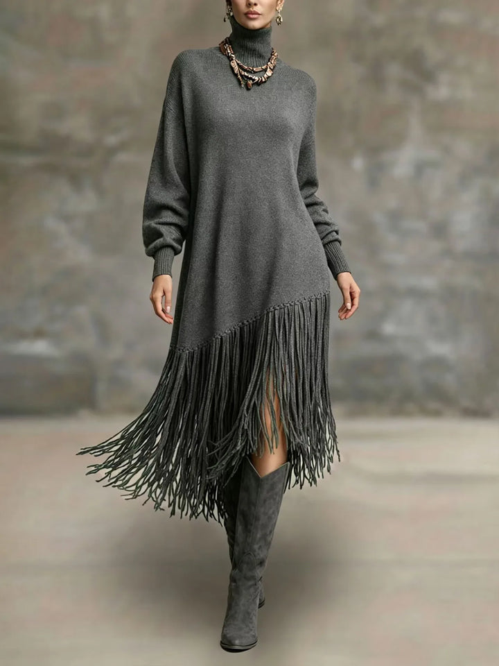 Aubree Fringe Knit Midi Dress