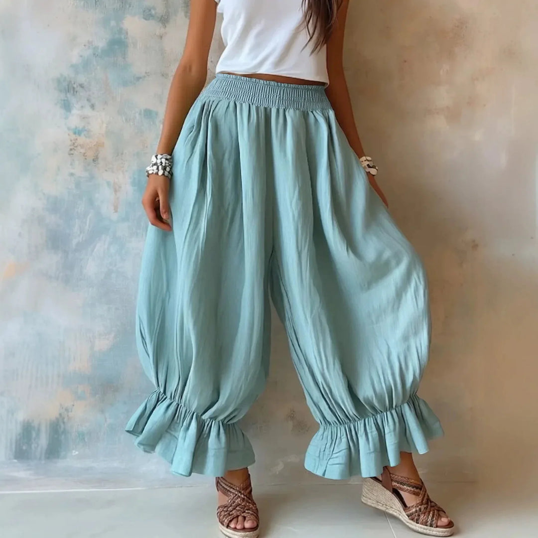 Vivian Ruffle Hem Linen Trousers