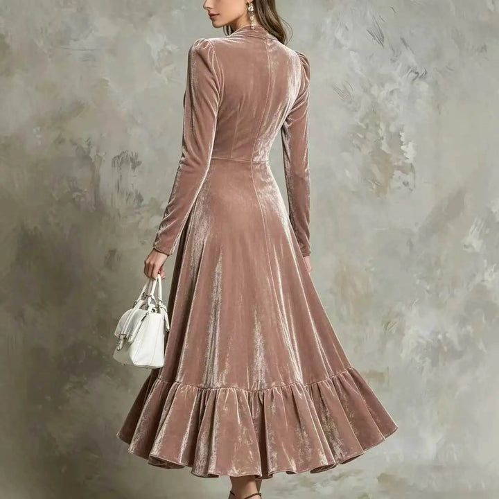 Marchetta Button Front Velvet Dress