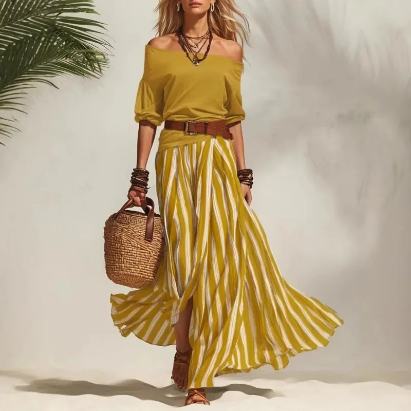 Narissa Striped Maxi Skirt Set