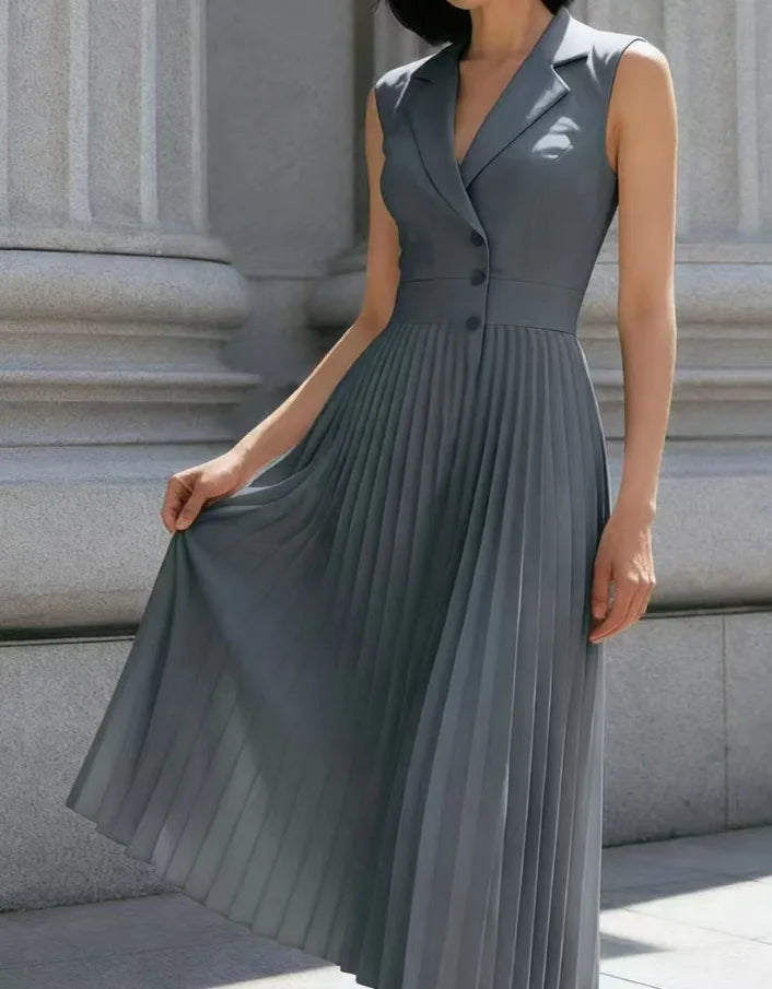 Alisha Elegant Pleated Midi Dress