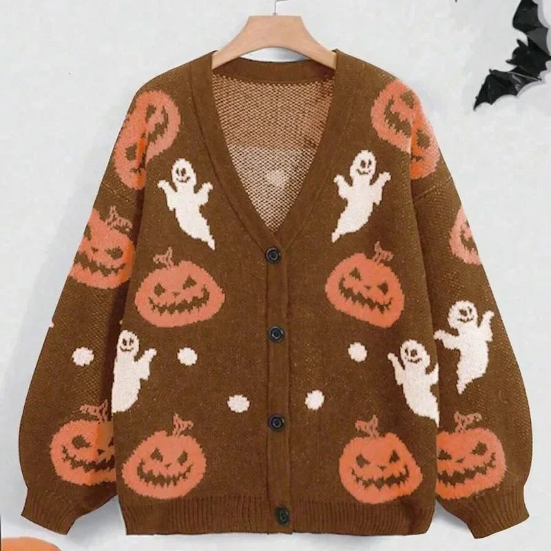 Cozy Pumpkin Ghost Cardigan