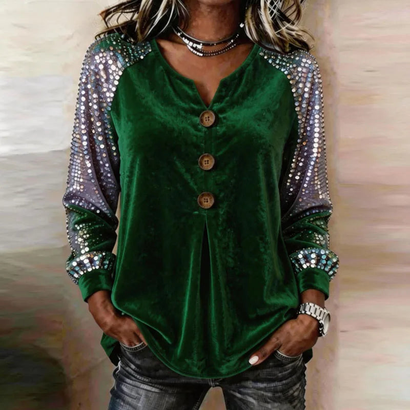 Karina Velvet Sequin Sleeve Blouse