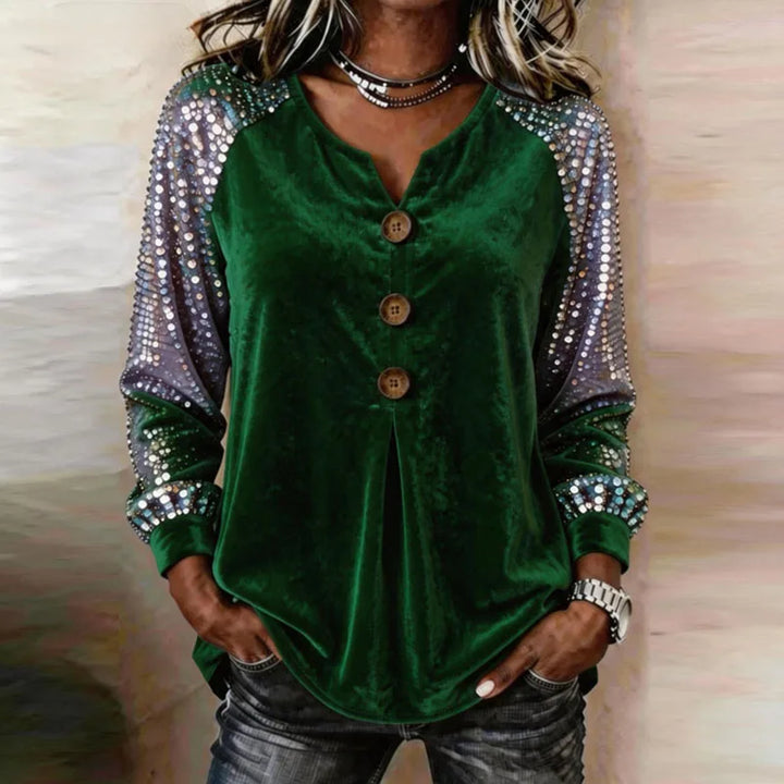 Karina Velvet Sequin Sleeve Blouse