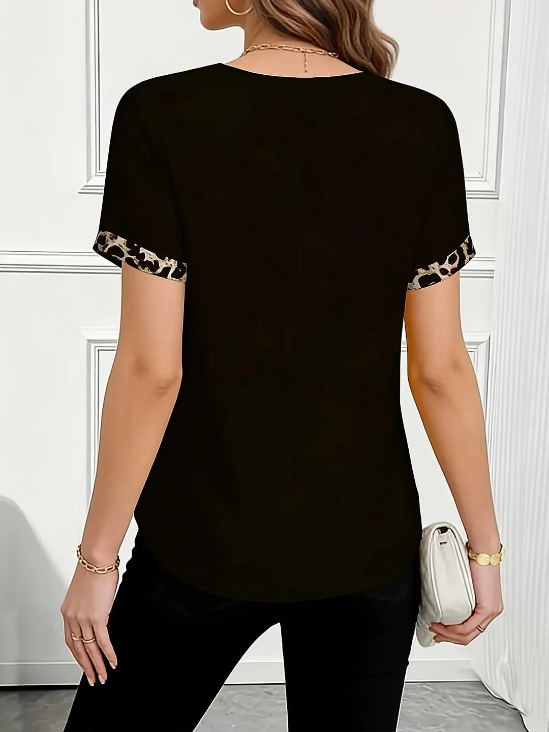 Ailyn Leopard Trim Blouse