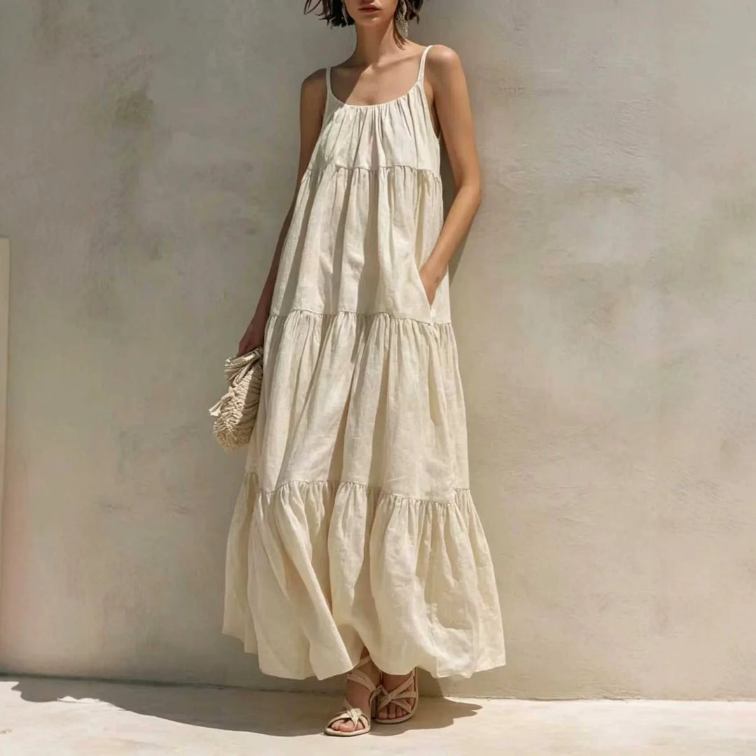 Aniyah Tiered Linen Maxi Dress