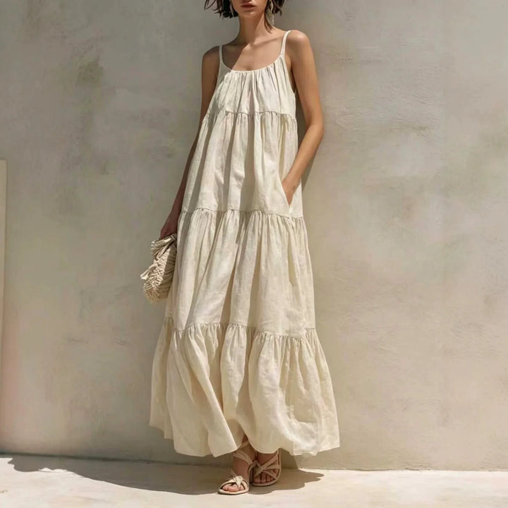 Aniyah Tiered Linen Maxi Dress