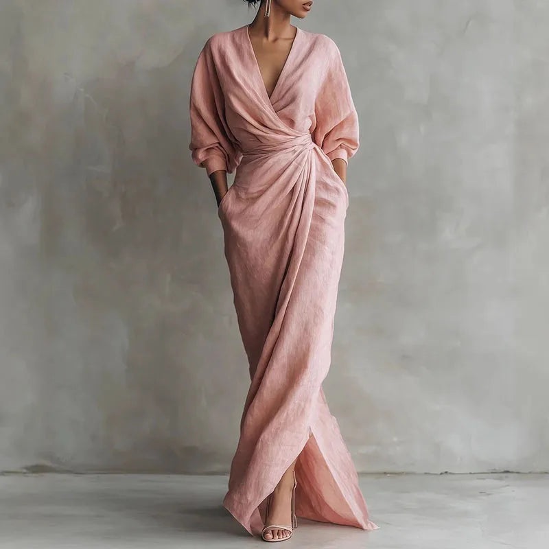 Kylie V Neck Wrap Waist Long Dress