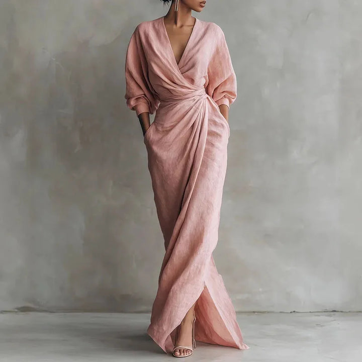 Kylie V Neck Wrap Waist Long Dress