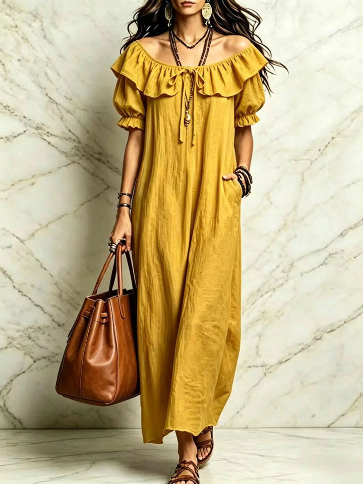 Cavenna Off Shoulder Boho Maxi Dress