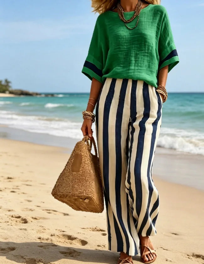 Altheia Striped Wide Leg Lounge Set