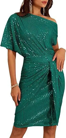 Maelle Elegant Sequined Ruched Party Midi Dress