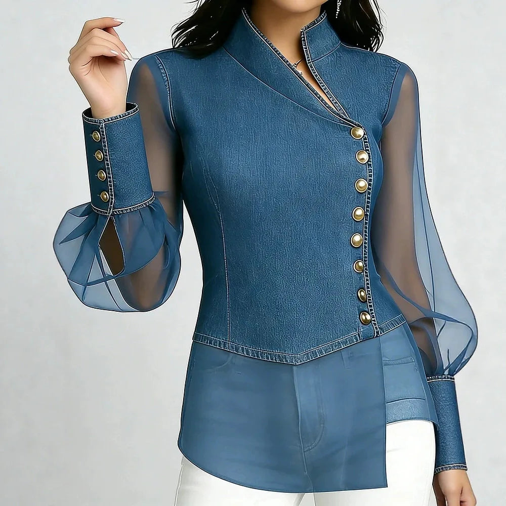 Nadia Chiffon Denim Top