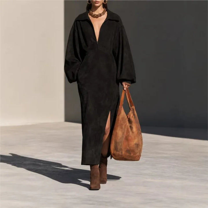 Thalia Half Zip Suede Dress