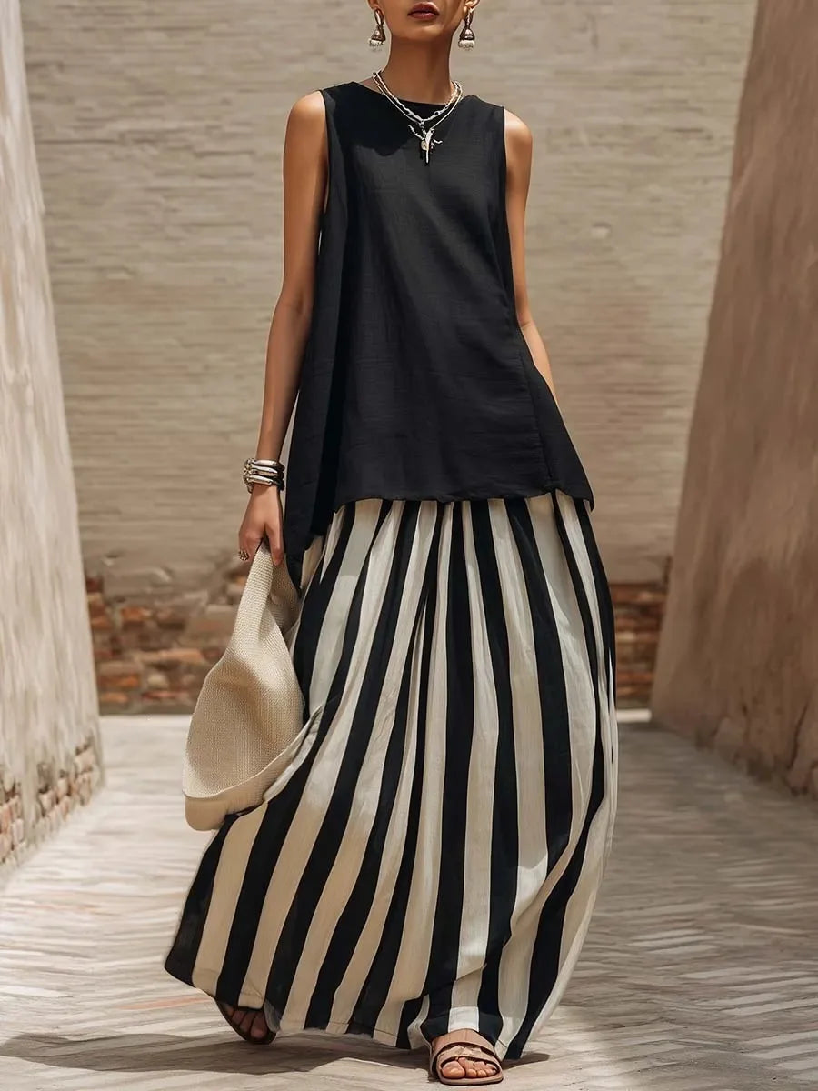 Blaire Striped Linen Skirt Set