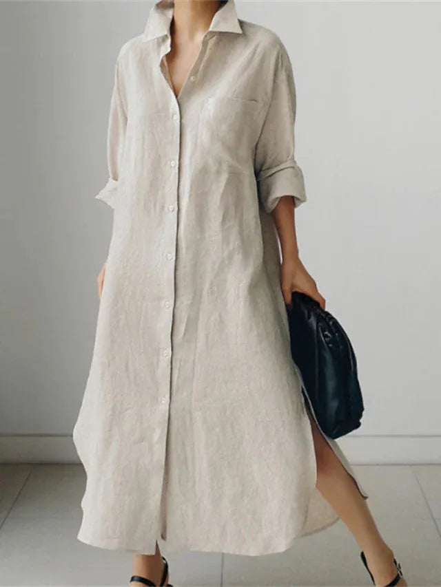 Roxana Button Front Long Sleeve Maxi Dress