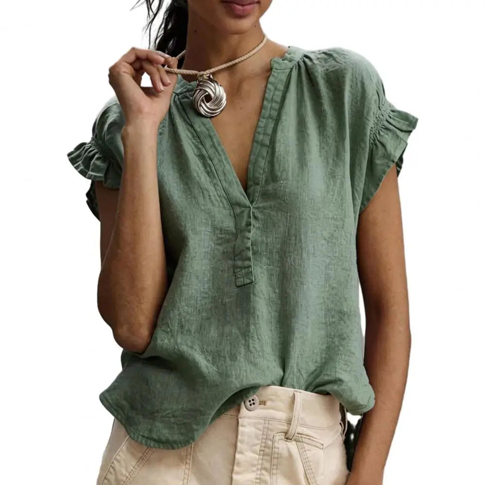 Bianca Relaxed V Neck Ruffled Blouse