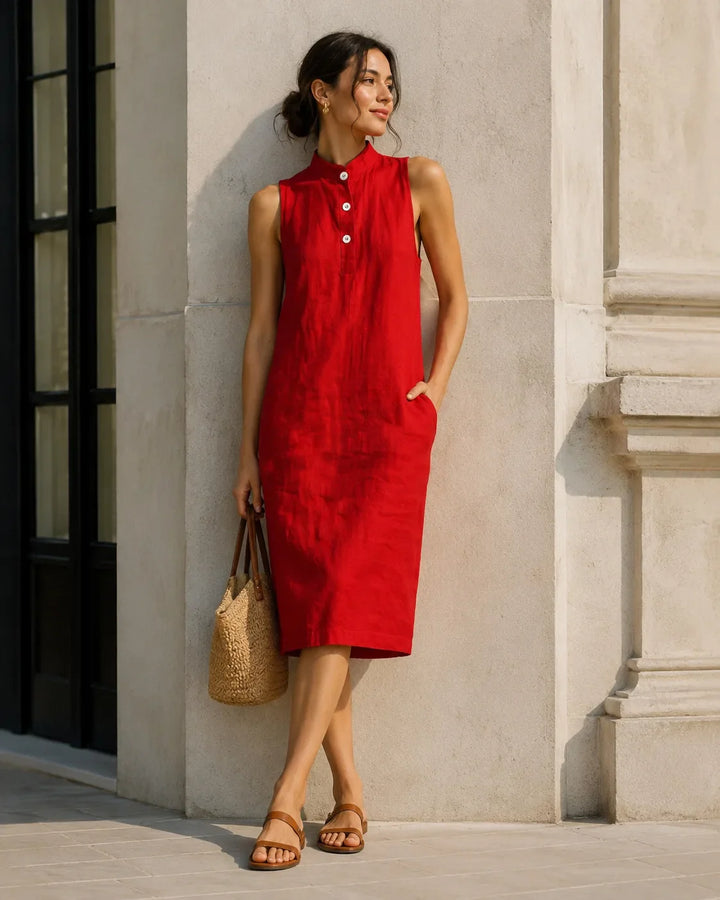 Evania Breathable Sleeveless Linen Midi Dress