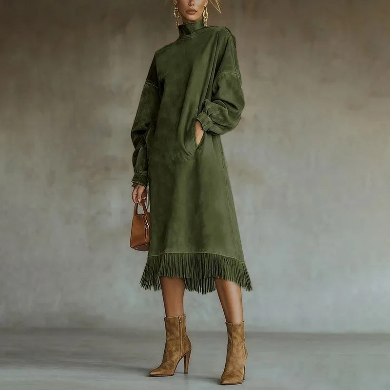 Marielle Tassel Mock Neck Dress