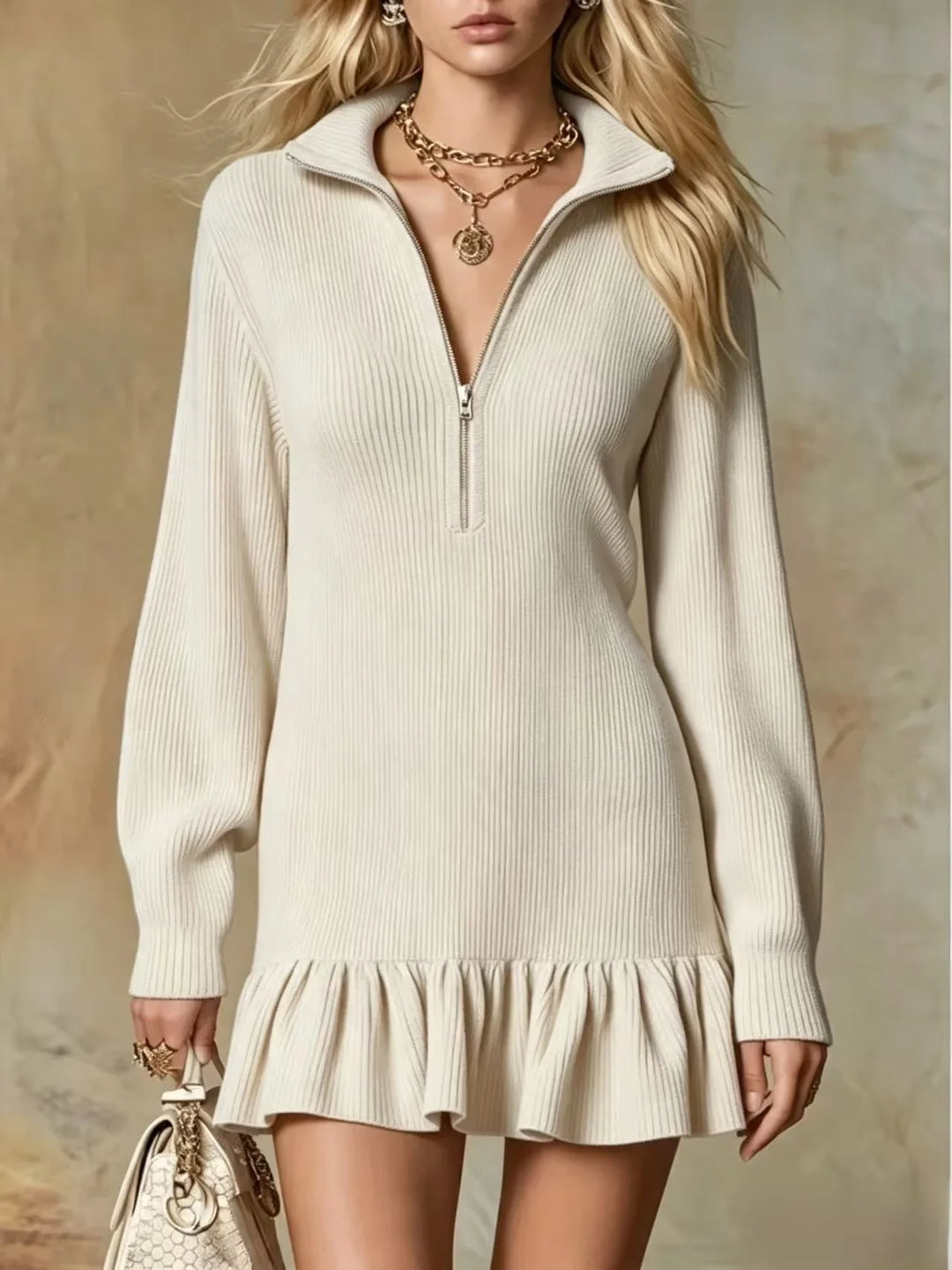 Roman Half Zip Knit Mini Dress