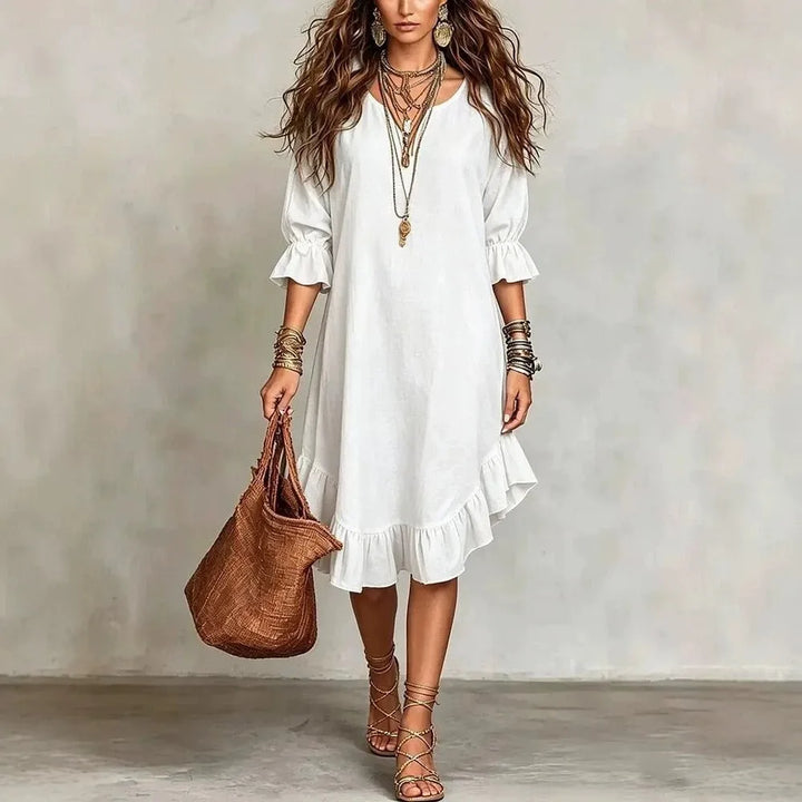 Danica Ruffle Half Sleeve V Neck Midi Dress