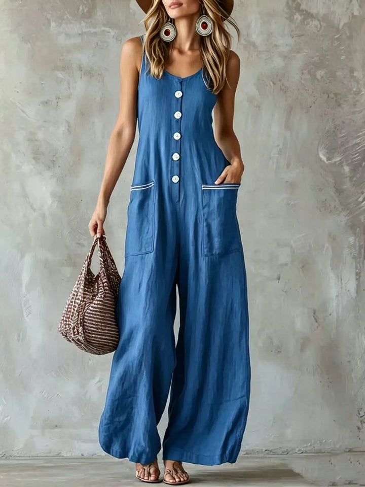 Aviana Button Front Wide Leg Jumpsuit