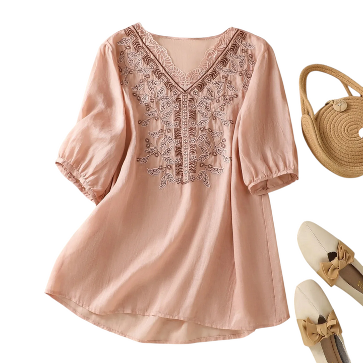 Alisha Embroidered V Neck Blouse