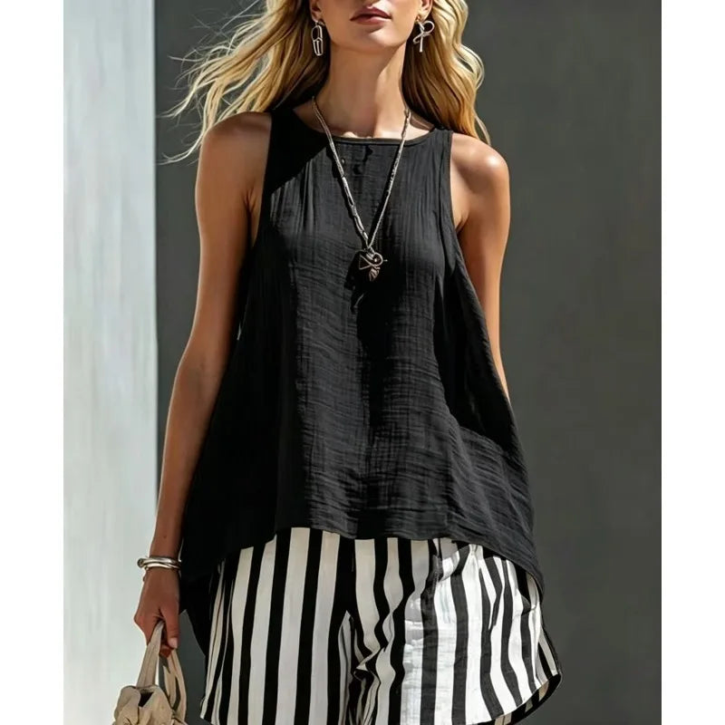 Duvall Sleeveless Tank And Striped Shorts Set
