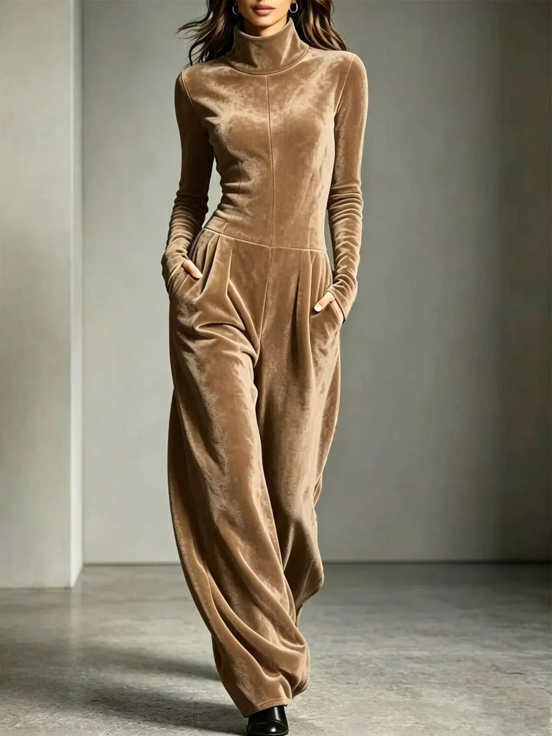 Cleo Velvet High Neck Jumpsuit